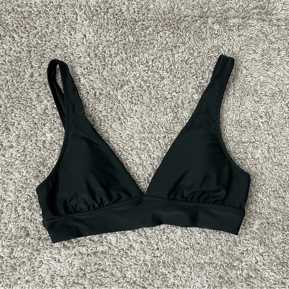 Aerie Plunge Longline Triangle Bikini Top - Black Medium